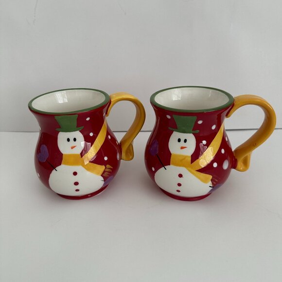 Pier 1 Imports 2 Christmas Snowman Coffee Mugs 16oz - Picture 1 of 8